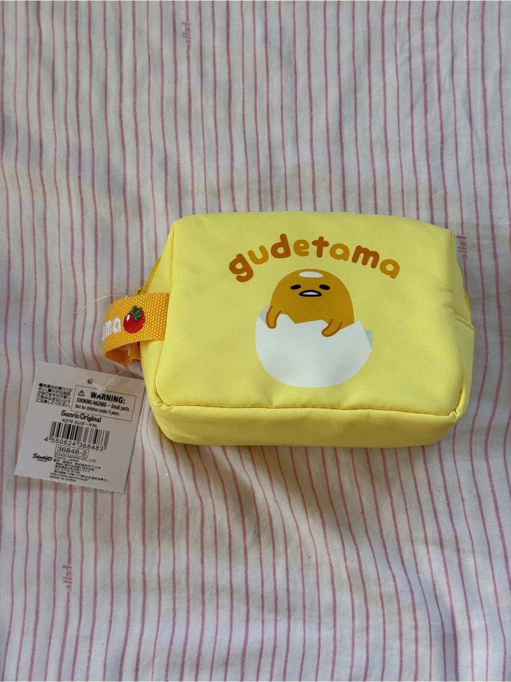 Sanrio Gudetama Lazy Egg Yellow Kids Cosmetic Zippered Pouch Travel Bag Tote NWT